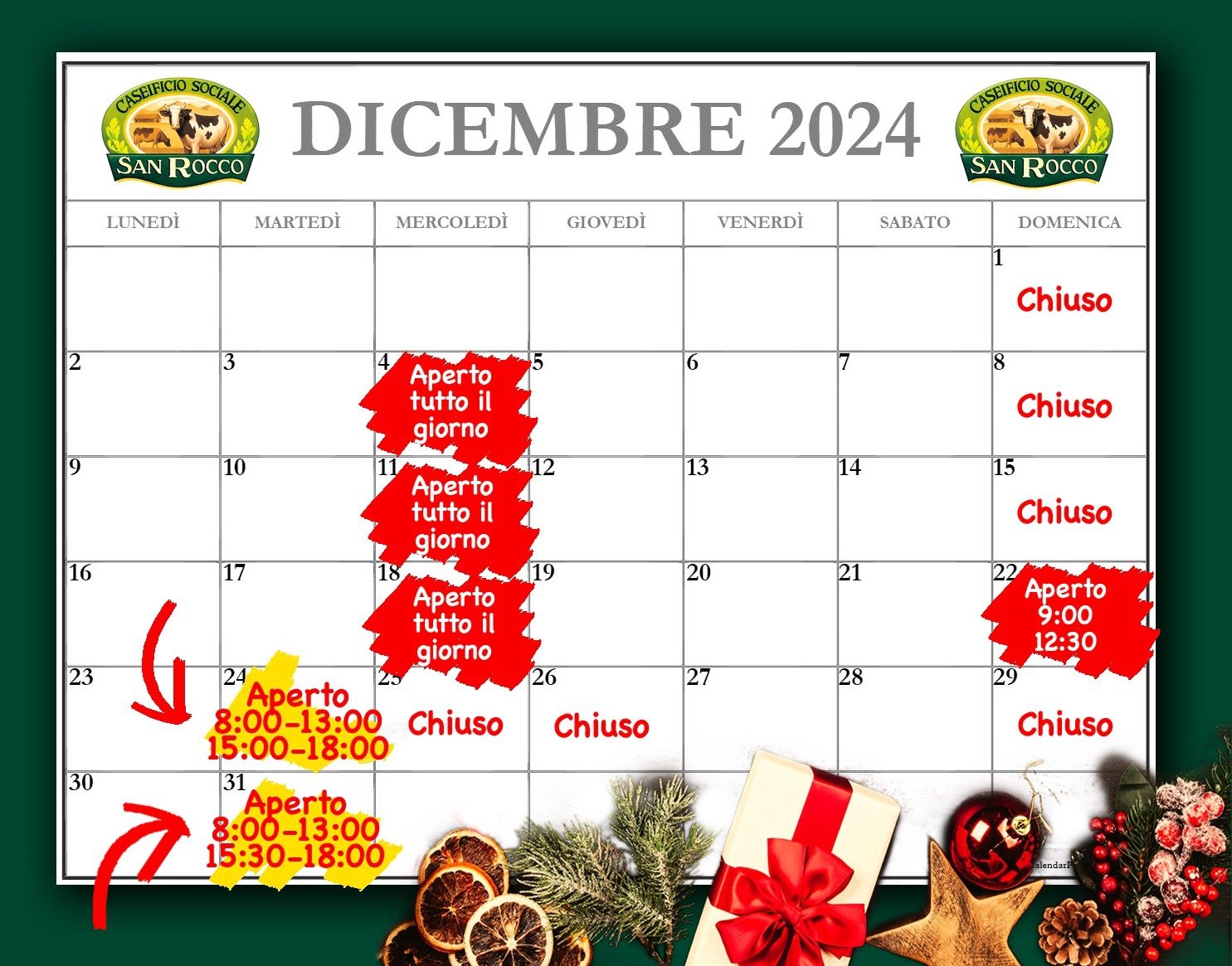 Natale 2024, aperture speciali e straordinarie!