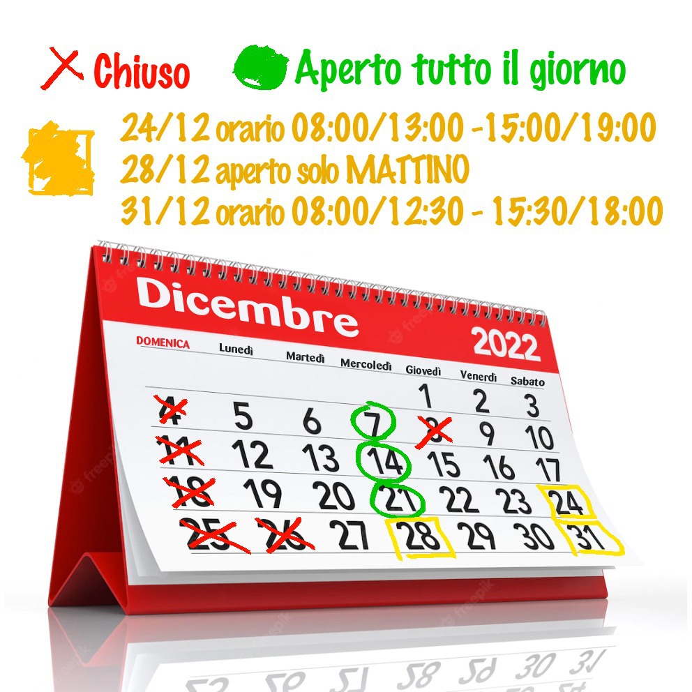 DICEMBRE: ATTENZIONE ORARI ED APERTURE SPECIALI